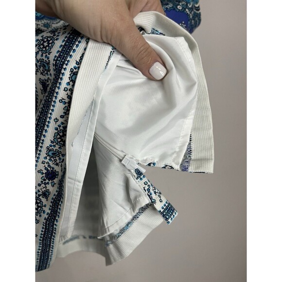 RSVP by Talbots Top womens 6p sleeveless vneck blue white Side Zip Paisly Print - Picture 4 of 9